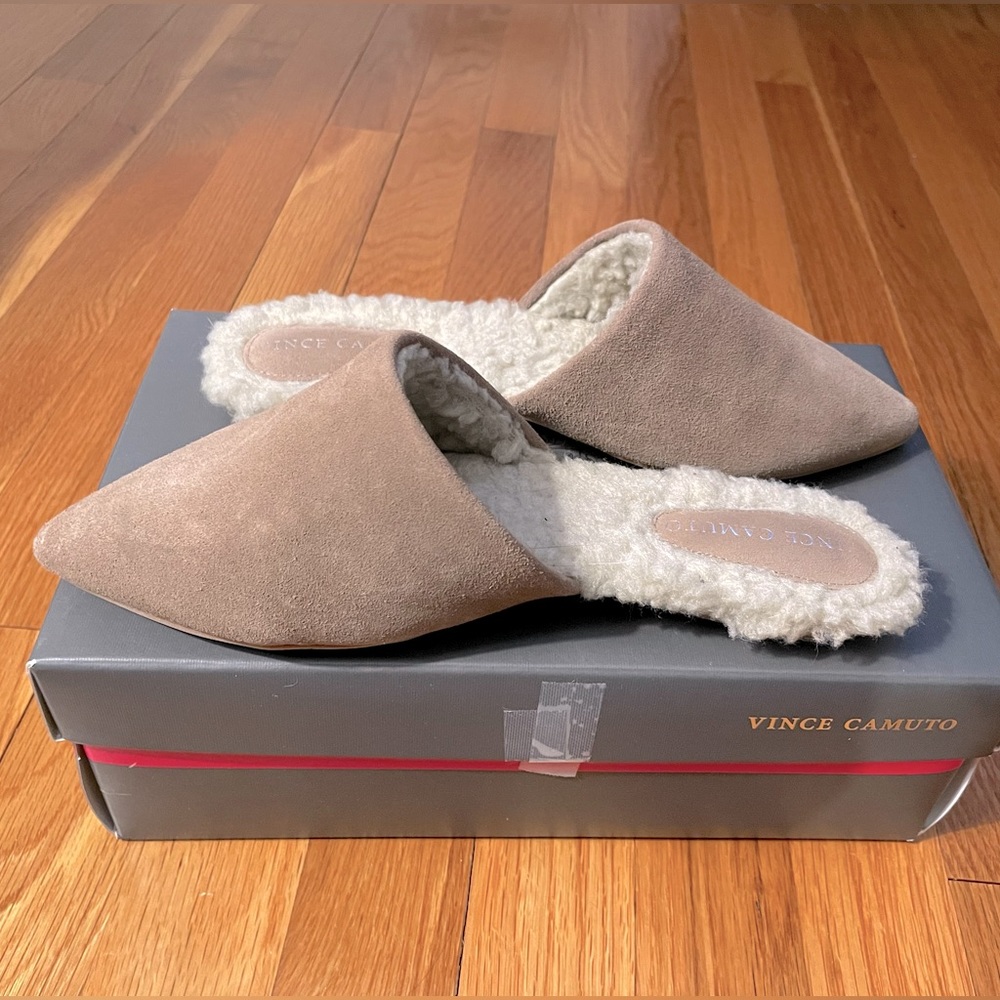 Vince Camuto Tuscan Taupe Suede Slippers